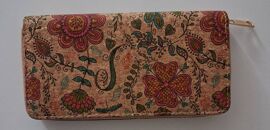 Portefeuille zippé imprimé fleuri en liège