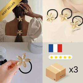 Lot De 3 Élastiques À Cheveux Élégants Avec Fleurs Dorées, Cheveu Coiffure Métal