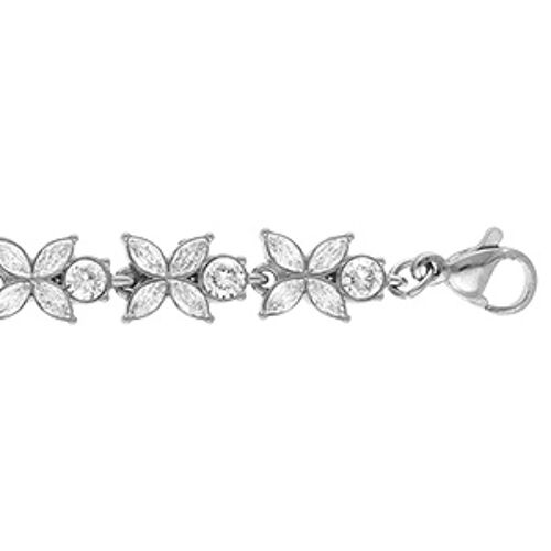Bracelet Acier Multi Fleurs Oxydes Blancs Sertis 16+3cm