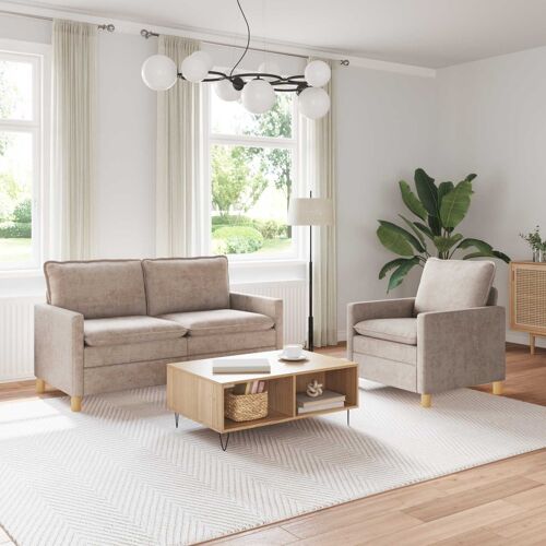 vidaXL Ensemble de Canapés 2 pcs Beige Polyester