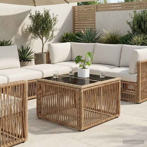 Vidaxl Table De Jardin Beige Et Noir 55 X 55 X 37 Cm
