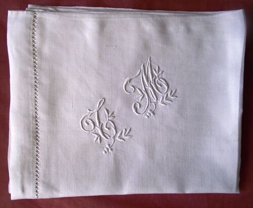Nappe Ancienne(Petite ) En Pur Fil De Lin Brodée Main Monogramme Tm