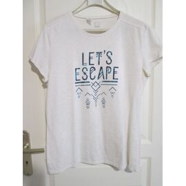 Tee-Shirt Femme Blanc Crème Avec Motifs Turquoises Taille L