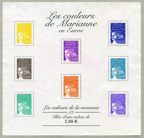"Les Couleurs De Marianne En Euros" Marianne De Luquet Bloc Feuillet 44 Année 2002 N° 3443 3444 3445 34463447 3449 3455 3457 Yvert Et Tellier Luxe