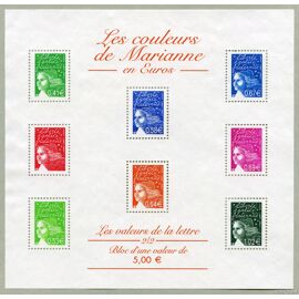 "Les Couleurs De Marianne En Euros" Marianne De Luquet Bloc Feuillet 45 Année 2002 N° 3448 3417 3450 3451 3452 3453 3454 3456 Yvert Et Tellier Luxe