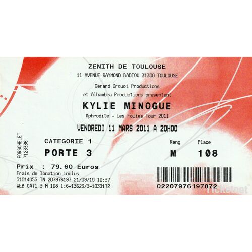 Ticket Concert Kylie Minogue Au Zénith De Toulouse