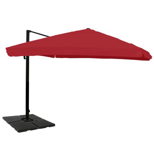 Parasol Déporté 3x4 M Diamètre 5 M Inclinable Avec Pied Base Remplissable Aluminium Polyester Bordeaux 04_0007959
