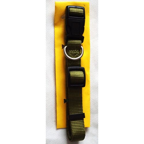 Collier Vert Kaki En Tissu Nylon Pour Chien Taille L. (18 Kg 33 À 55 Cm Maxi).