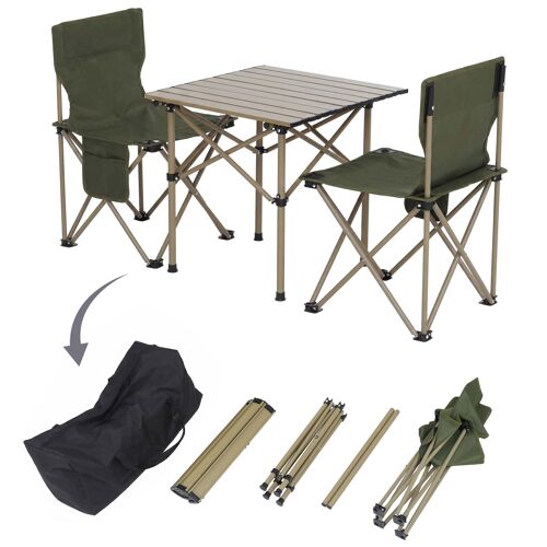 Ensemble De Camping Hwc-Q39, Table Et 2 Chaises Pliantes, Chaise De Pêche Pliable, Métal Et Tissu   Vert