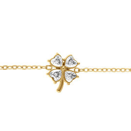 Bracelet Acier Doré Trèfle Oxydes Blancs 14+5cm