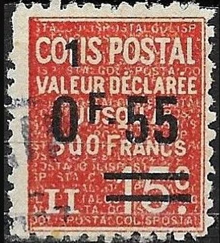 France 1926, Beau Timbre Pour Colis Postaux Yvert 58, Valeur Déclarée Jusqu'à 500f., 15c. Rouge Surchargé "0f55" Et "1", Oblitéré, Dentelure Médiocre, Petit Prix.