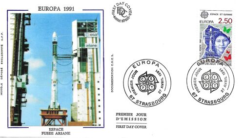 France 1991, Belle Enveloppe 1er Jour Europa, Timbre 2696 Espace - Fusée Ariane En Guyane -