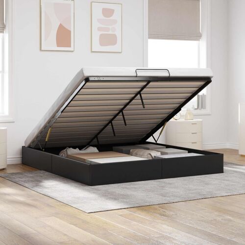 vidaXL Cadre de lit ottoman Noir King size Simili cuir