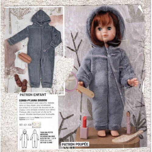 Patron Couture Modes Et Travaux 421438 : Combi Pyjama Doudou Pour Fillette Et Poupée, Âge 4 À 12 Ans