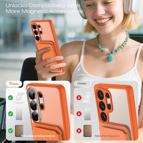 Coque pour Samsung Galaxy S26 Ultra 6,3 pouces étui magnétique,Compatible avec MagSafe étui,Bague magnétique intégrée,Translucide Matte mince étui à l'épreuve - Orange