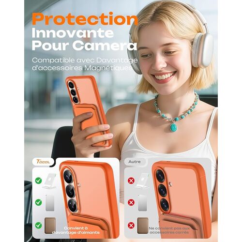 Coque pour Samsung Galaxy S26 6,3 pouces étui magnétique,Compatible avec MagSafe étui,Bague magnétique intégrée,Translucide Matte mince étui à l'épreuve - Orange
