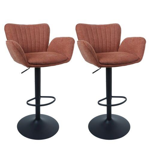 Lot de 2 tabourets de bar HWC-M67, tabourets pivotants, accoudoirs et repose-pieds pivotants, tissu et fer MVG   pied terracotta, pied noir