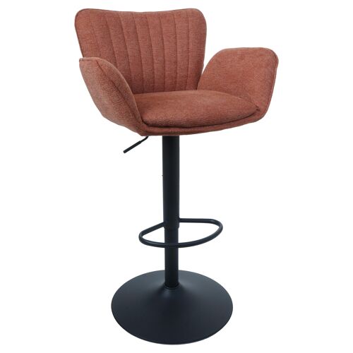 Tabouret de bar HWC-M67, tabouret de bar pivotant, avec accoudoirs et repose-pieds, tissu/textile, fer, MVG   pied terracotta, pied noir