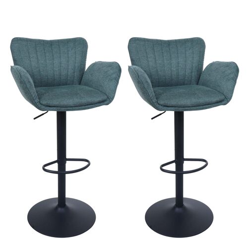 Lot de 2 tabourets de bar HWC-M67, tabourets pivotants, accoudoirs, repose-pieds pivotant, tissu et fer MVG   pied vert, pied noir
