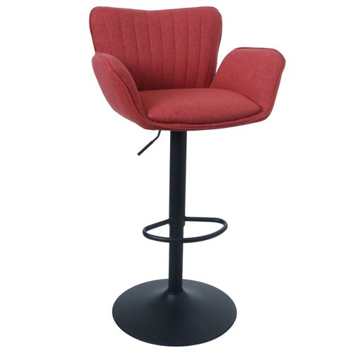 Tabouret de bar HWC-M67, siège pivotant, avec accoudoirs et repose-pieds, tissu/textile, fer, MVG   pied rouge, pied noir