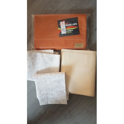 Drap Plat "Rouille" + Drap Housse Beige + 2 Taies - 2 Personnes- Neufs