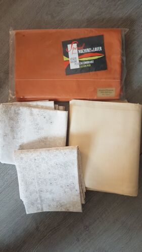 Drap Plat "Rouille" + Drap Housse Beige + 2 Taies - 2 Personnes- Neufs