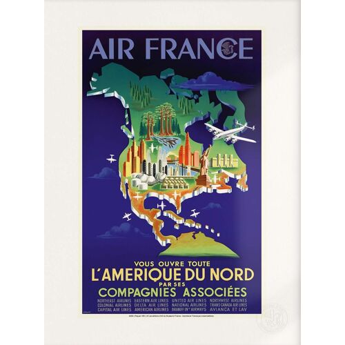 Affiche / Poster - Air France - Amérique Du Nord - Plaquet 1951 - 30x40cm