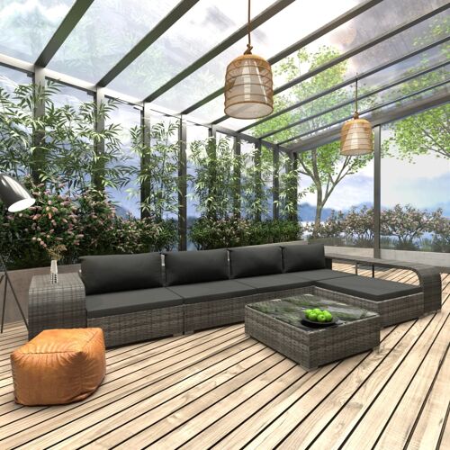 Vidaxl Salon De Jardin 8 Pcs Avec Coussins Résine Tressée Gris
