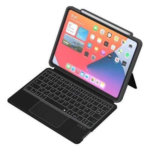 MW Quick Note - Clavier et étui (folio) - avec trackpad - rétroéclairé - sans fil - Bluetooth - AZERTY - noir clavier, noir étui - boîte de suspension