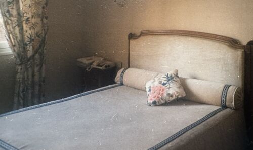 Cadre de lit Style Louis XVI avec Tête de Lit bois intérieur velours de lin, couvre lit et traversin en velours de lin
