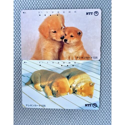 2 Télécartes Anciennes Japonaises Chiens. Bébés Chiens , Chiots Shiba Inu, Chiens Japonais. Télécarte Japon.