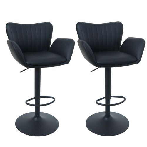 Lot de 2 tabourets de bar HWC-M67, tabourets pivotants avec accoudoirs et repose-pieds, en similicuir et fer, MVG   noir