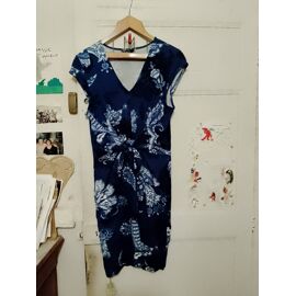 Robe Bleue Motifs Blancs Noeud Devant 40 L Desigual.