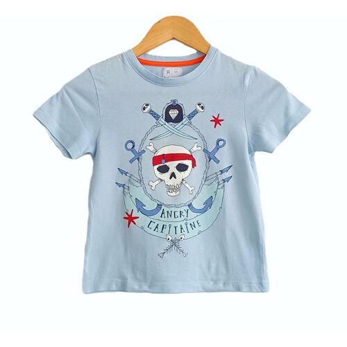 T Shirt Bleu Ciel À Tête De Mort Et Épées. La Redoute. Coton. Taille 8 Ans. 126 Cm