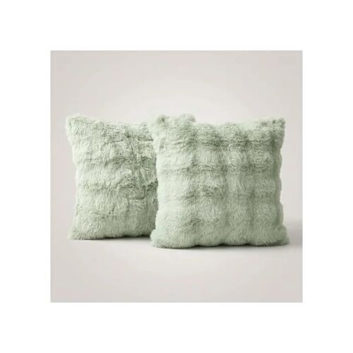 Housses De Coussin Décorative Ensemble De 2 Pièces Fausse Fourrure 45 X 45 Cm Fermeture Éclair Invisible Vert