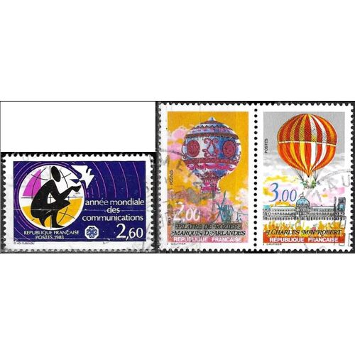 France 1983, Beaux Timbres Oblitérés Yvert 2260 Année Des Communications Et Paire Attachée 2261 2262, 1èeres Ascensions De L'Homme Dans L'Espace, Mongolfières De Pilatre De Rosier Et De Mn Robert.