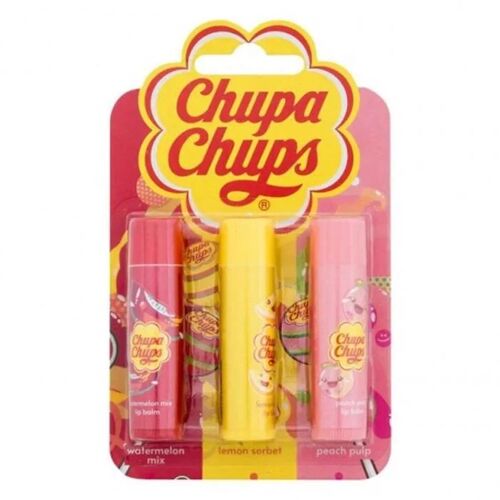 Chupa Chups Watermelon Mix + Lemon Sorbet + Peach Pulp Lip Balm 