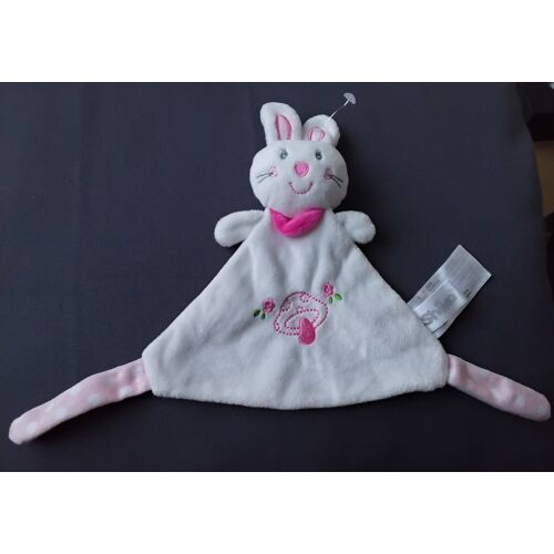 Doudou plat lapin blanc rose pois SHIMA