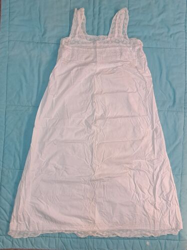 Chemise De Nuit En Coton Bio Français Blanc Antique À Manches Sans Manches Bretelles Fines Années 1900 Ancien Rare Linge De Maison, Broderies Dentelle Fine Beaux Bords -. Taille Environ Femmes 38 -40