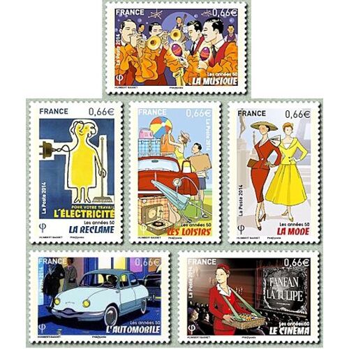 France 2014, Très Belle Série Complète Neuve** Luxe "Les Années 50", Timbres Yvert 4875 L'automobile, 4876 La Réclame, 4877 Les Loisirs, 4878 Le Cinéma, 4879 La Musique Et 4880 La Mode.