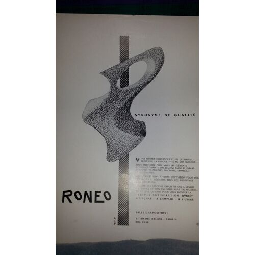 Ancienne Publicité Papier: Matériel De Bureau Roneo, Parue Dans La Presse En 1955