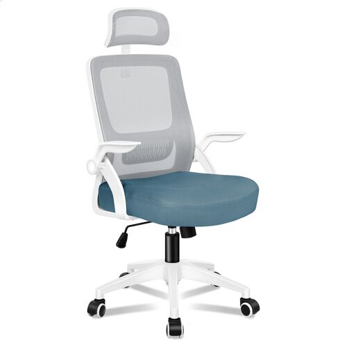 ALFORDSON Chaise de Bureau avec Support Lombaire Pour Bureau à Domicile, Chaises D'ordinateur en Maille avec Appui-Tête, Accoudoir Rabattable, Chaise de Bureau Pivotante Inclinable, Bleu et Gris