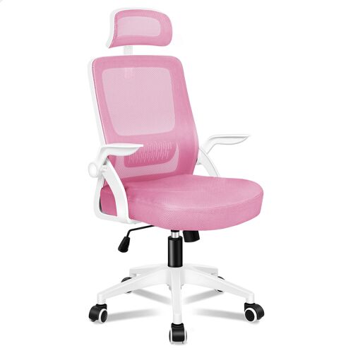 ALFORDSON Chaise de Bureau avec Support Lombaire Pour Bureau à Domicile, Chaises D'ordinateur en Maille avec Appui-Tête, Accoudoir Rabattable, Chaise de Bureau Pivotante Inclinable, Rose