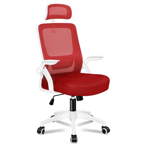 ALFORDSON Chaise de Bureau avec Support Lombaire Pour Bureau à Domicile, Chaises D'ordinateur en Maille avec Appui-Tête, Accoudoir Rabattable, Chaise de Bureau Pivotante Inclinable, Rouge