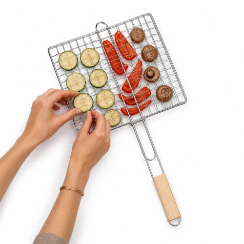 Set De 2 Double Grilles Barbecue Acier Chromé Carré 25x25 Cm – Accessoires De Cuisson Pour Grill, Viande Et Légumes