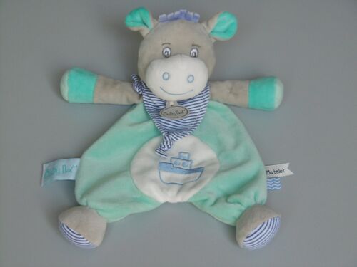 Doudou âne Baby Nat' plat bleu blanc bateau Petit Matelot