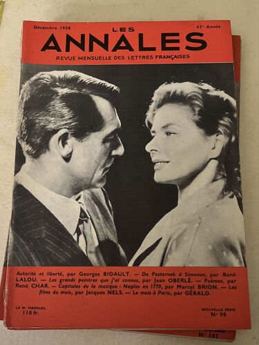 Les Annales -Revue Mensuelles Des Lettres Françaises, 65e Année, Décembre 1958, Numéro 98
