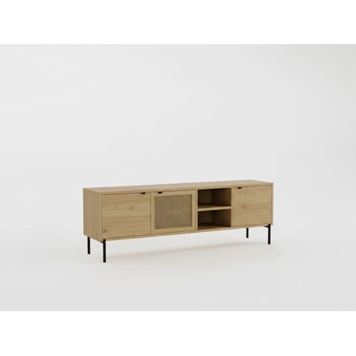 Meuble TV finition chêne 164 cm, 3 portes et 2 niches