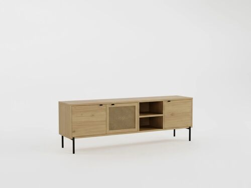 Meuble TV finition chêne 164 cm, 3 portes et 2 niches