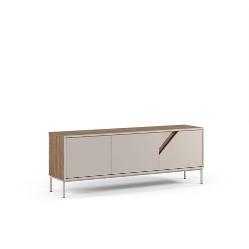 Meuble TV LILOU 3 portes chêne artisanal et crème 150 cm